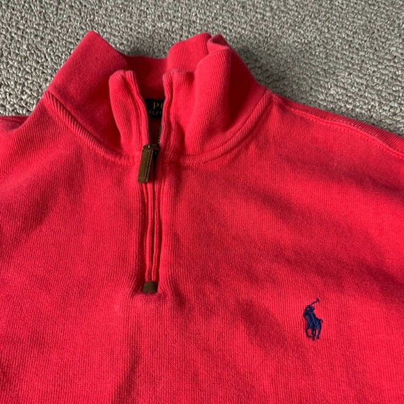 Polo Ralph Lauren Mens‎ Sweater Size Large Red Long Sleeves 1/4 Zip Pullover - Picture 2 of 11